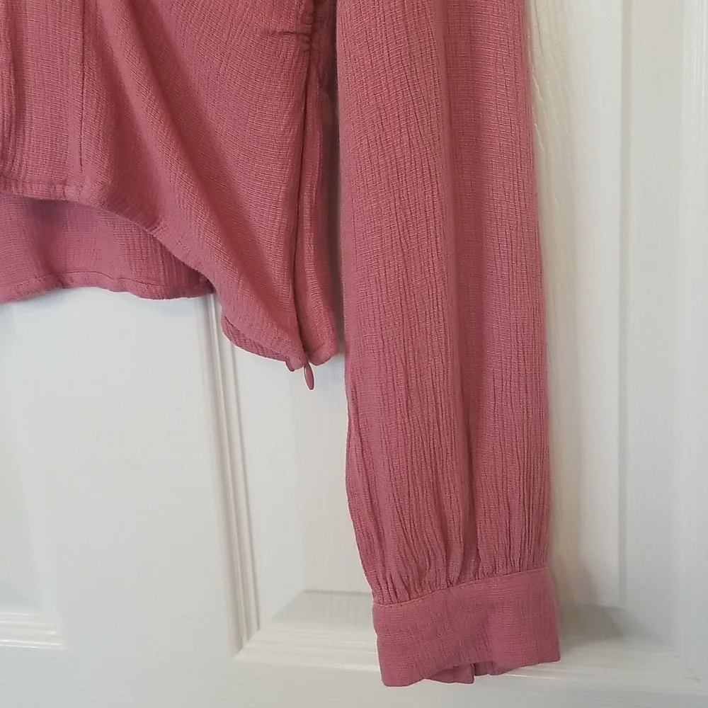 Free People Maise Mauve Rose Color Longsleeve Top V Neck Button Up Shirt